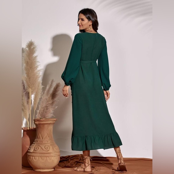 (3 for $24❣️) Ruffle Hem Self Tie Wrap Dress - Picture 9 of 13